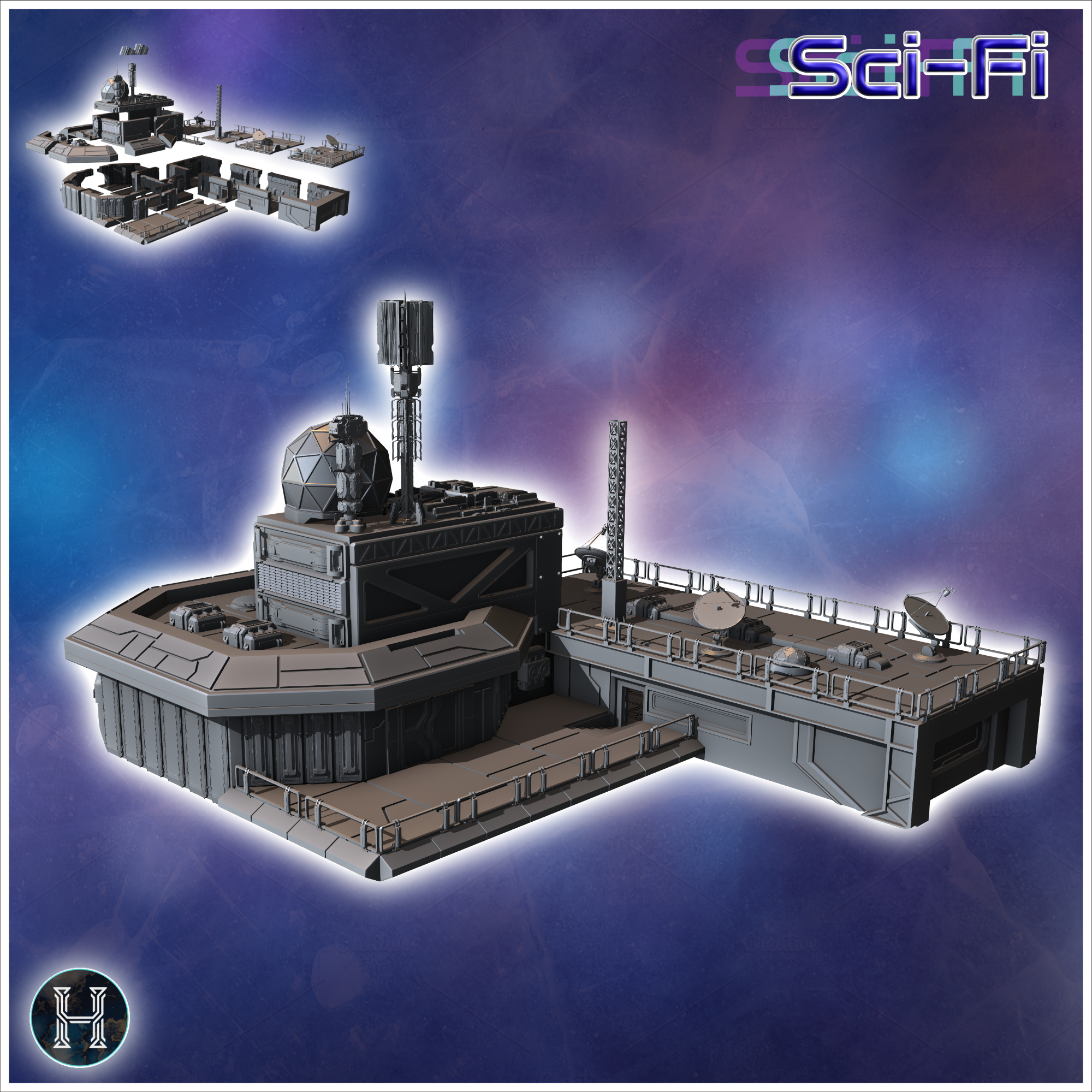 Futuristic complex with multiple interconnected structures and advanced technology features (1) - Future Sci-Fi SF Post apocalyptic Tabletop Scifi Wargaming Planetary exploration RPG Terrain